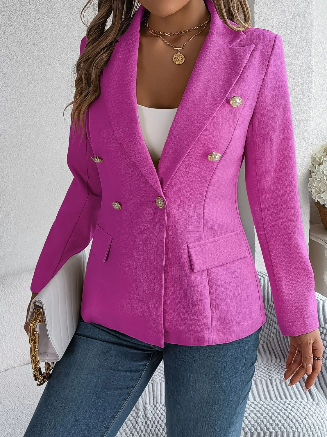 Simone | Long-sleeved blazer with decorative lapel collar and pocket flap - Image 12