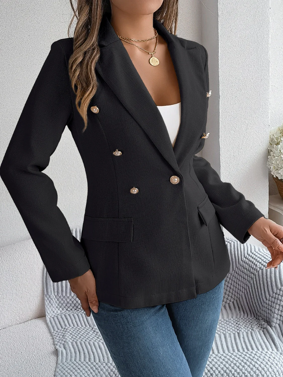 Simone | Long-sleeved blazer with decorative lapel collar and pocket flap - Image 13