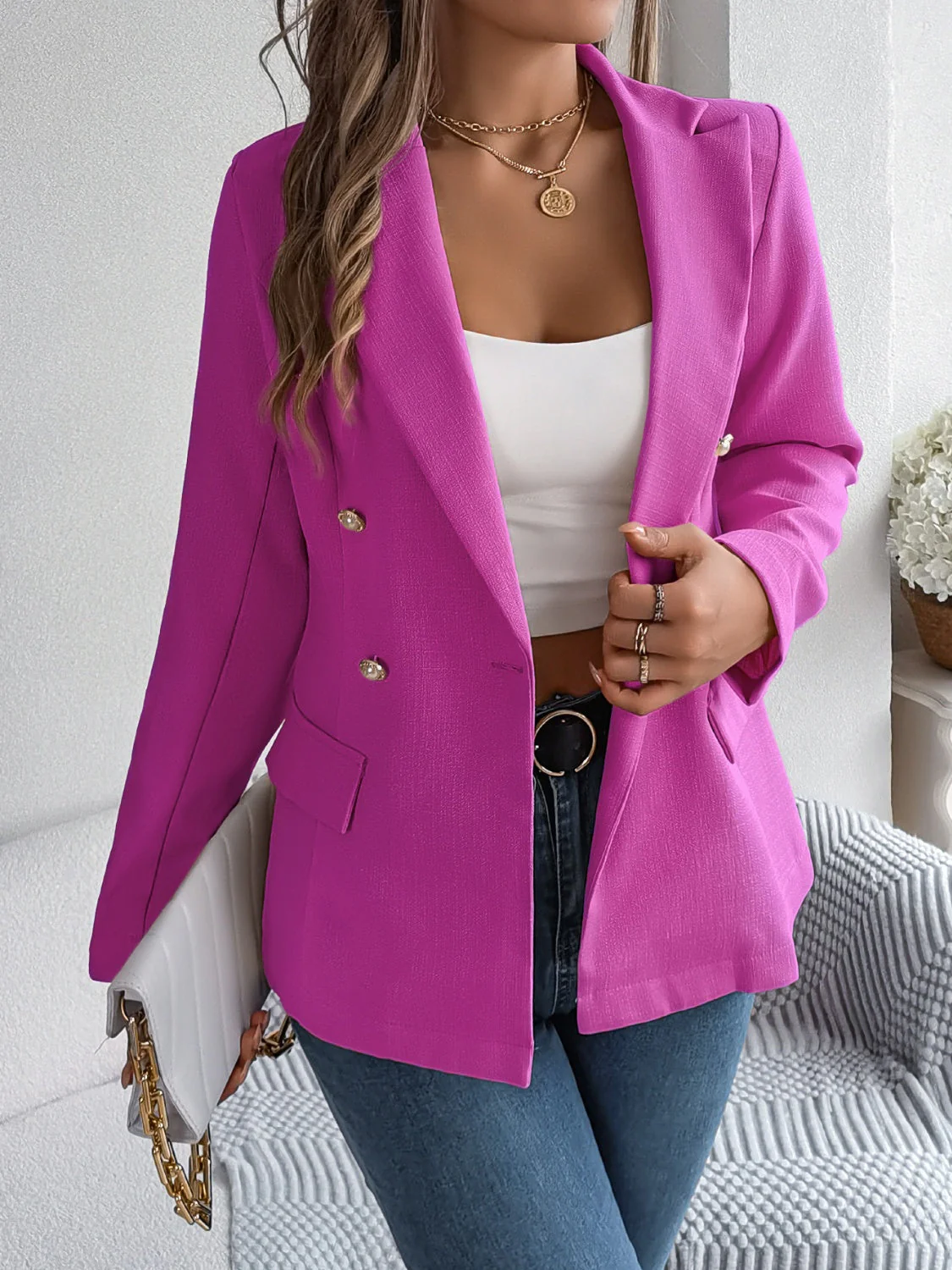 Simone | Long-sleeved blazer with decorative lapel collar and pocket flap - Image 8
