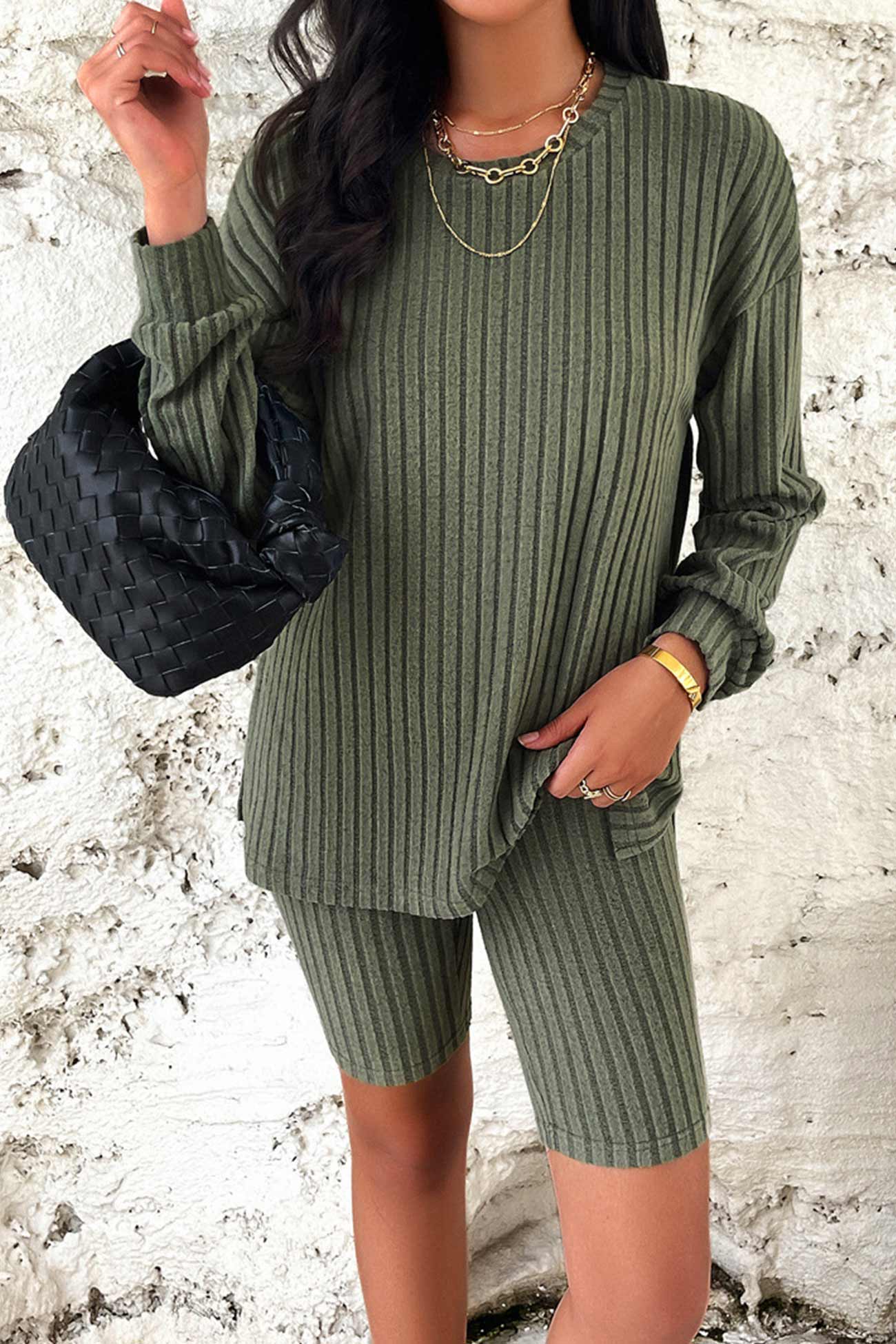 Simone | Solid ribbed knit top and shorts set - Image 10