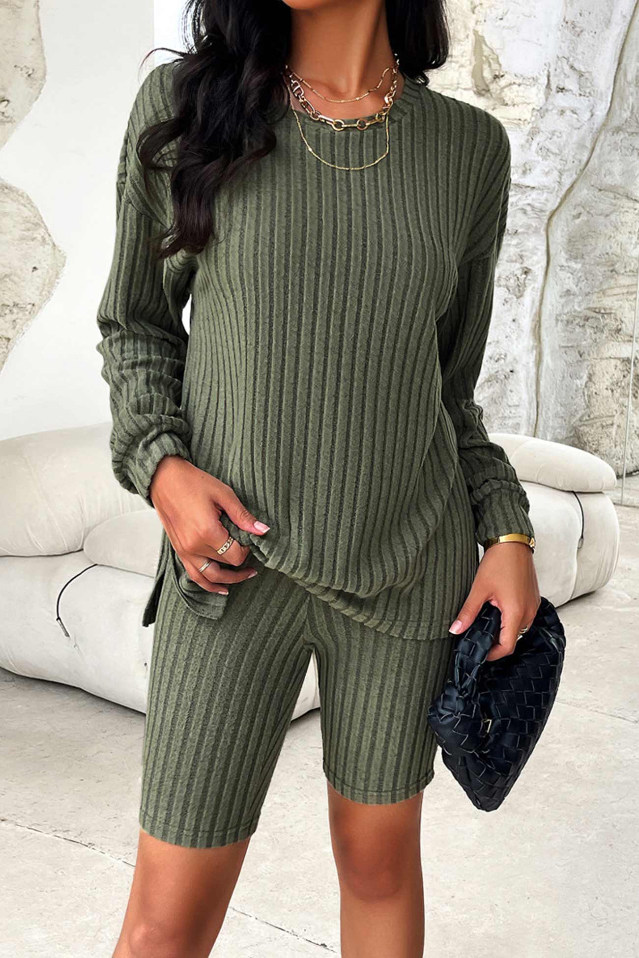 Simone | Solid ribbed knit top and shorts set - Image 11