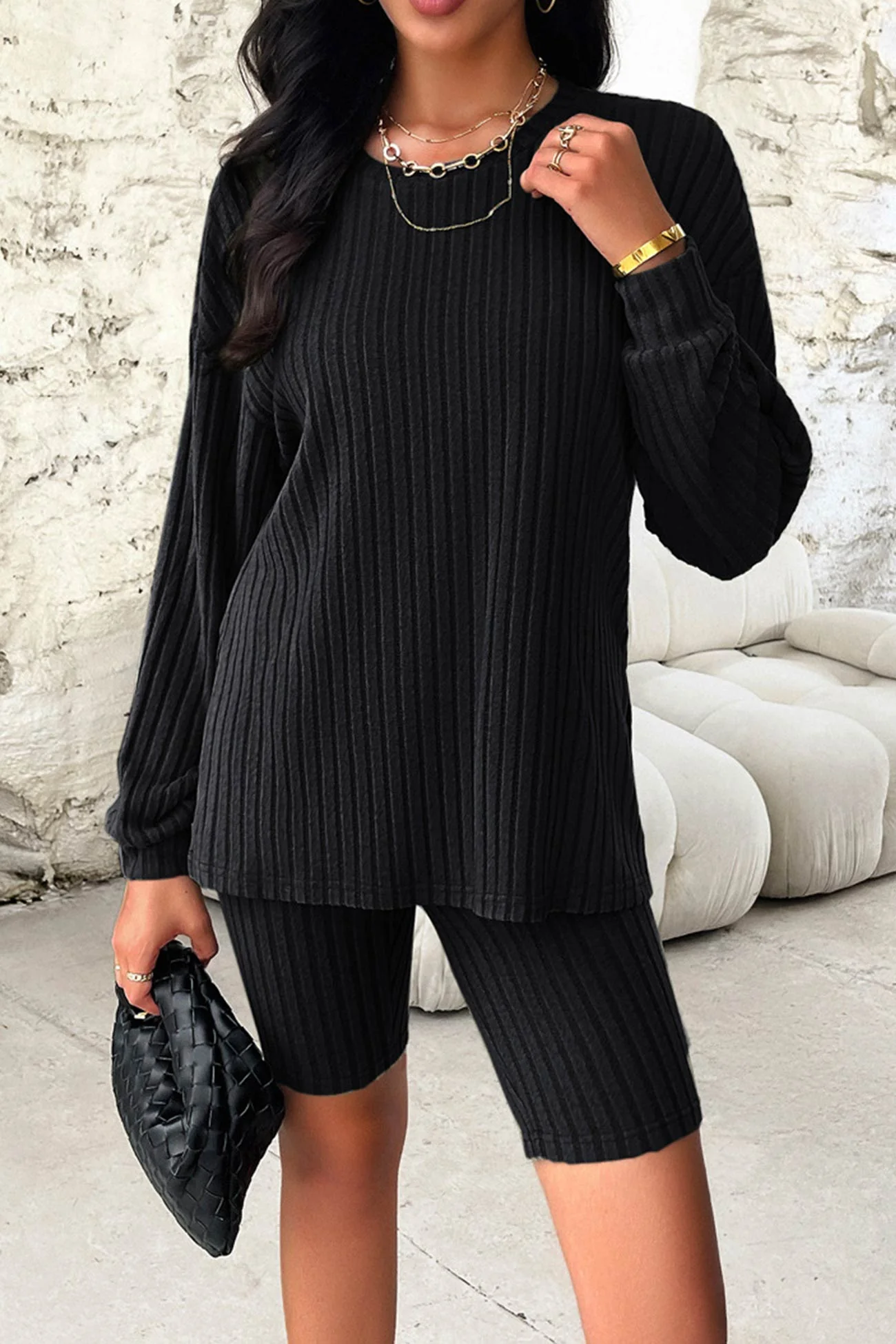 Simone | Solid ribbed knit top and shorts set - Image 5
