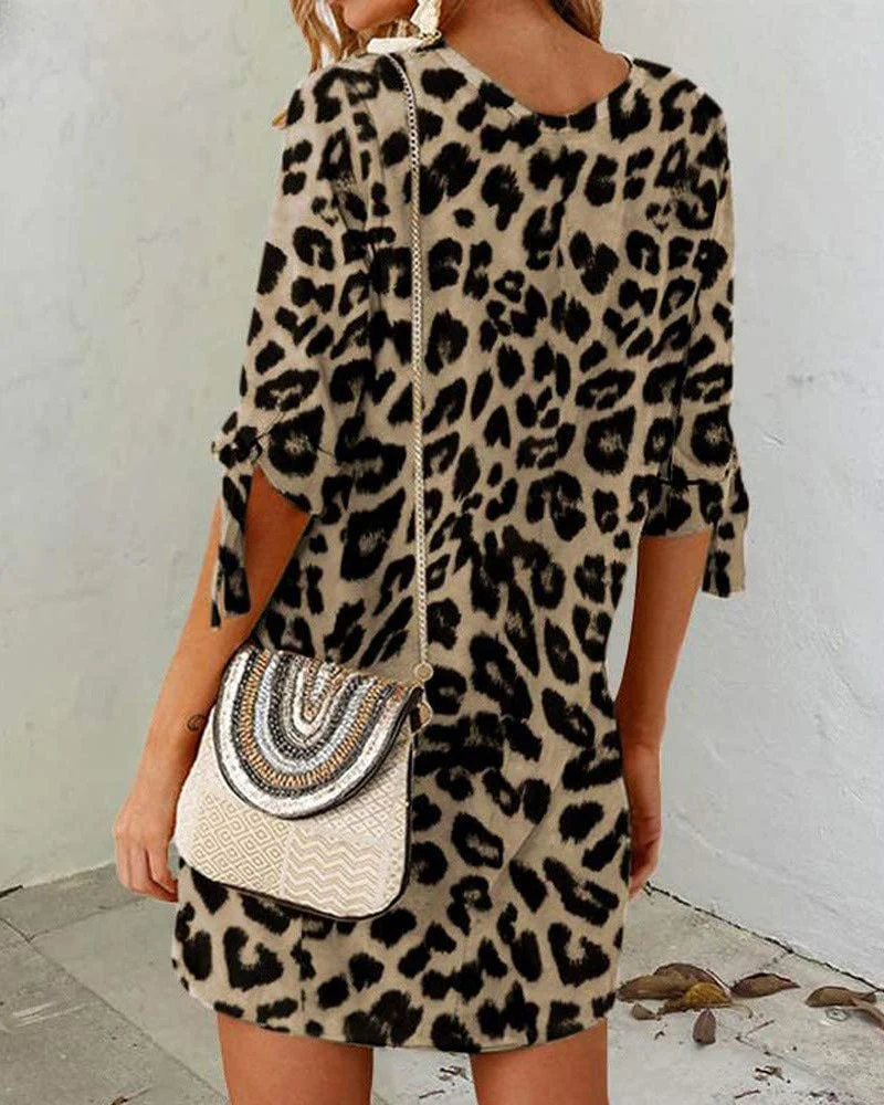 Sofía® | Leopard Print Round Neck Women'S Dress