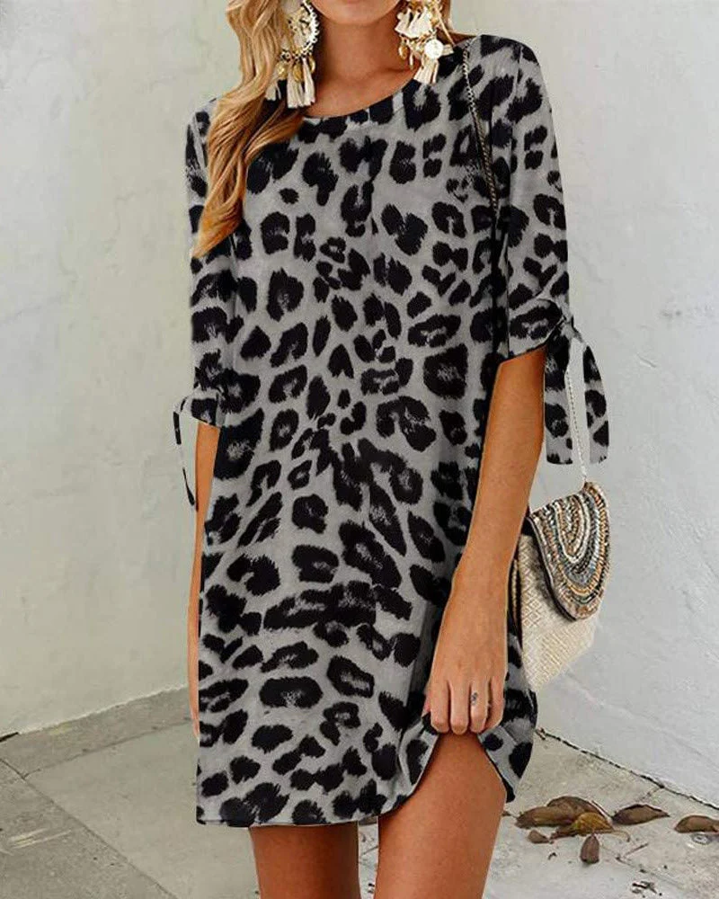 Sofía® | Leopard Print Round Neck Women'S Dress - Image 3