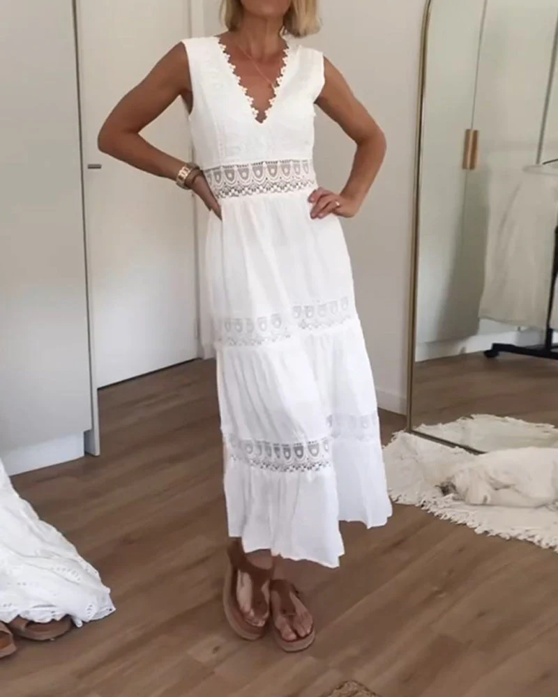Sol® | V-Neck Lace Tank Top Dress - Image 4