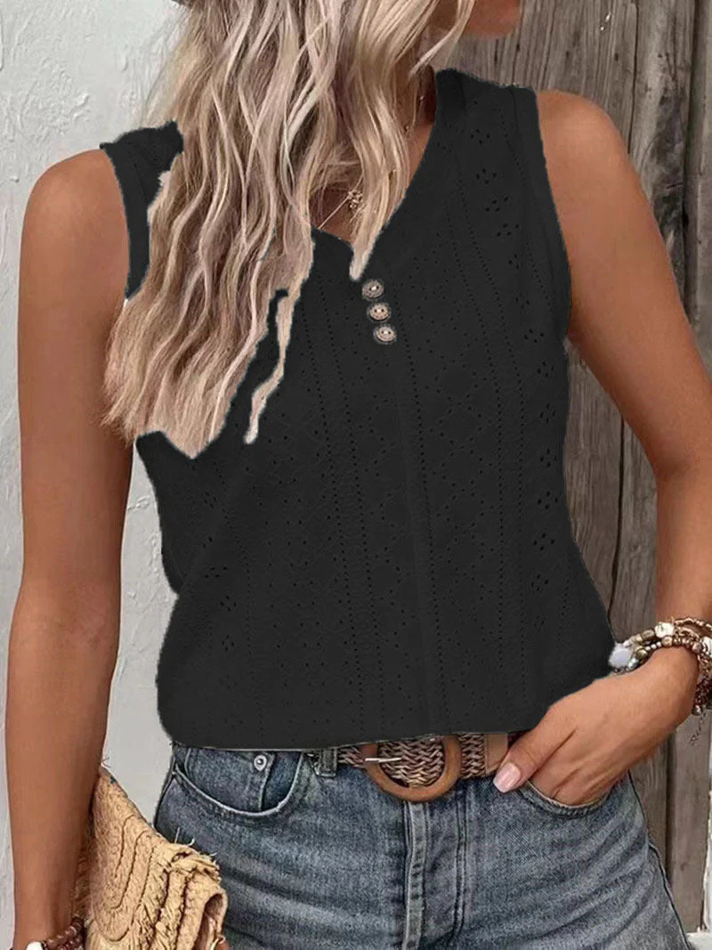 Sol® | Women'S Sleeveless Top With Button Detail And Openwork Pattern - Image 10