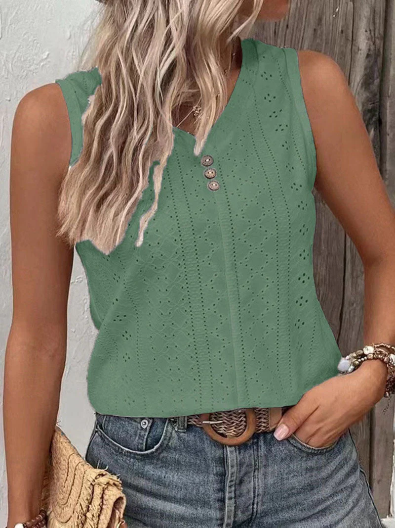 Sol® | Women'S Sleeveless Top With Button Detail And Openwork Pattern - Image 11