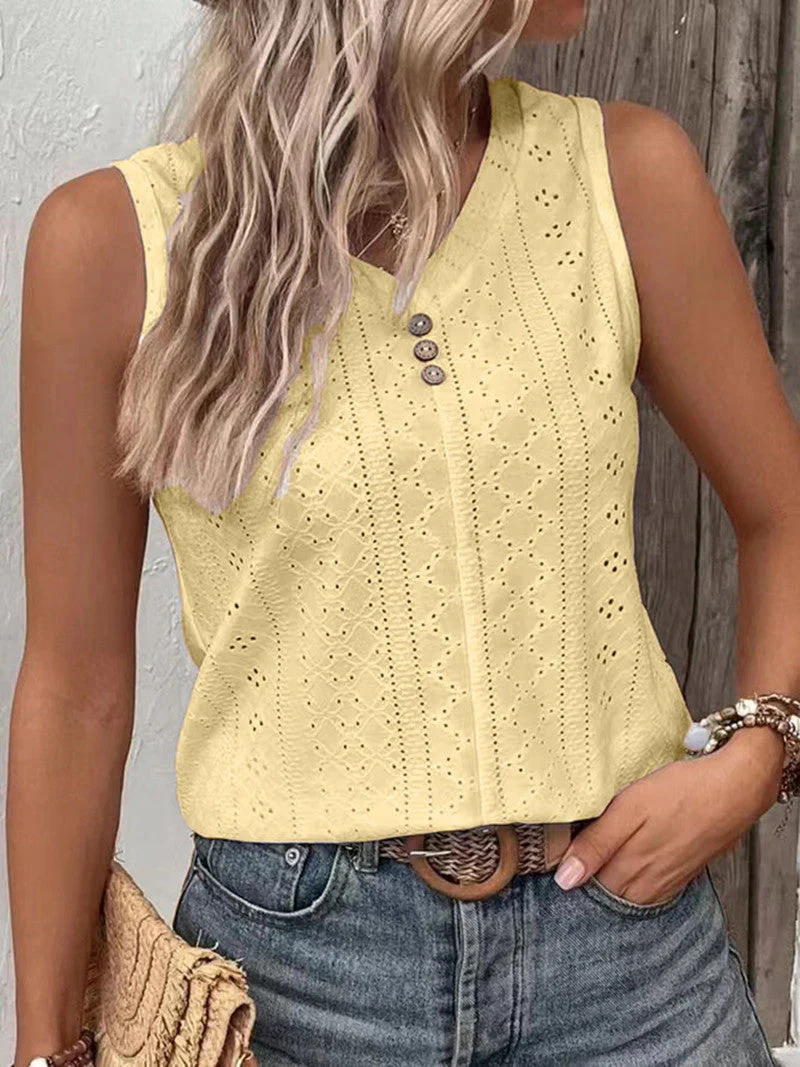 Sol® | Women'S Sleeveless Top With Button Detail And Openwork Pattern - Image 12