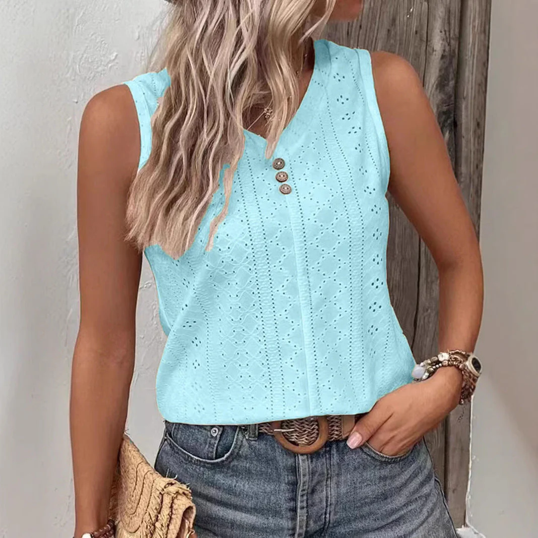 Sol® | Women'S Sleeveless Top With Button Detail And Openwork Pattern - Image 4