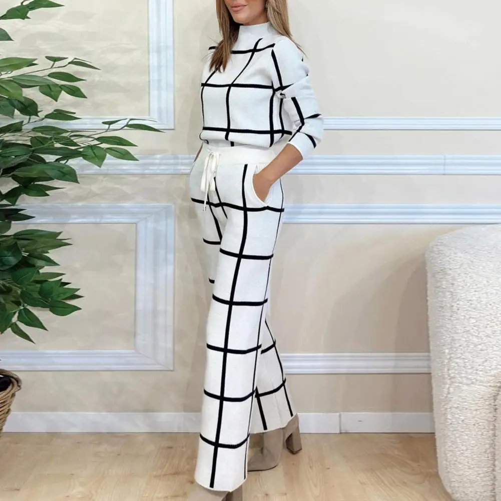 Soledad | Checked long sleeve shirt and high waist wide leg trousers - Image 4