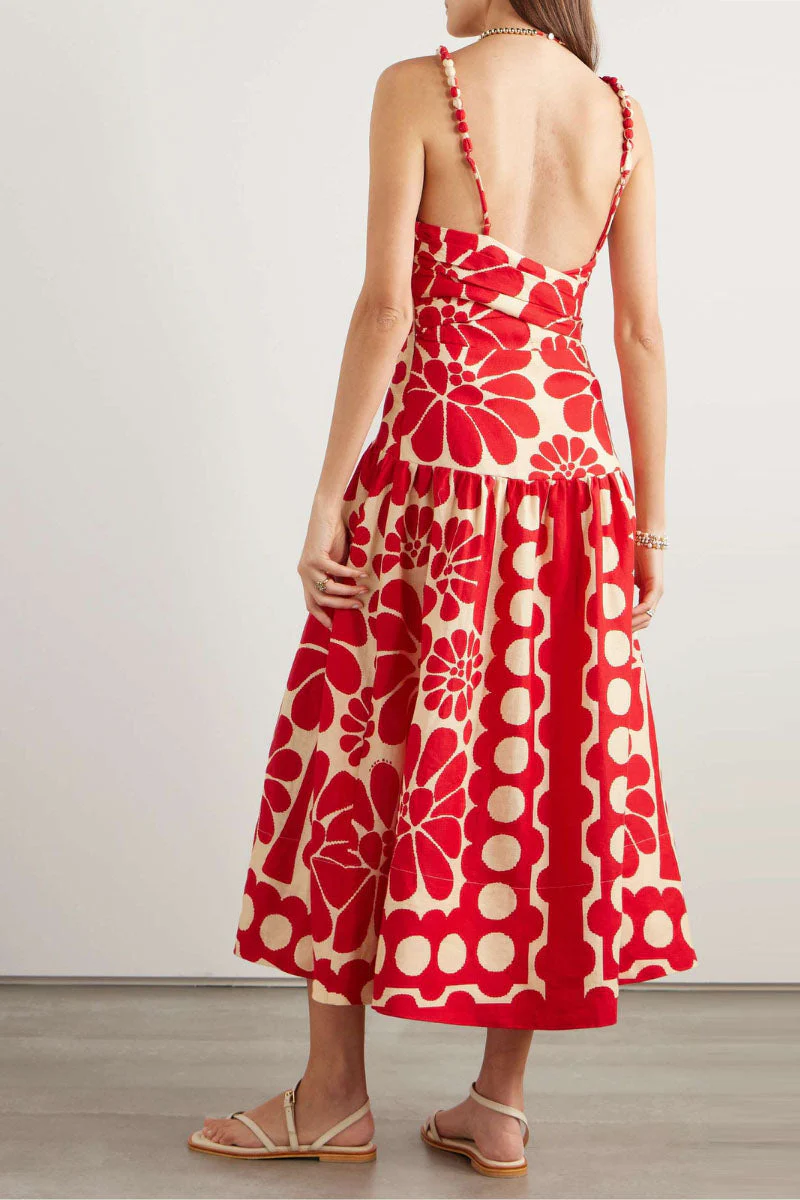 Soledad® | Red Spaghetti Strap Maxi Dress With Floral Print - Image 2