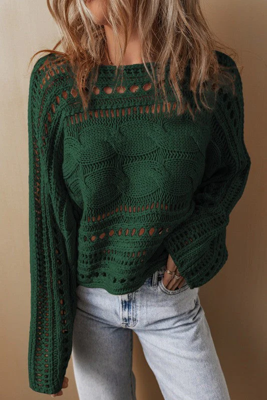 Sonia | Gray hollow out cropped cable knit sweater - Image 4