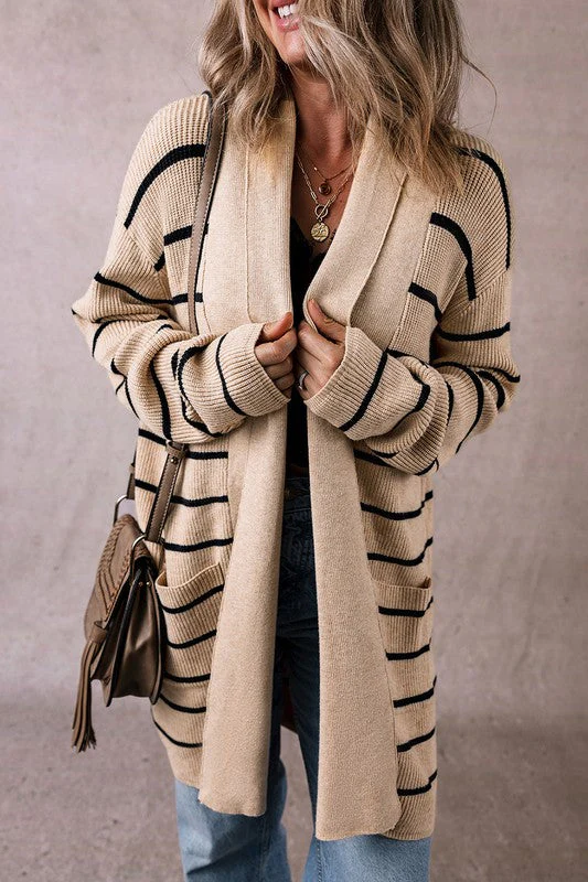 Sonia | Striped cardigan with side pockets and open front - Image 2