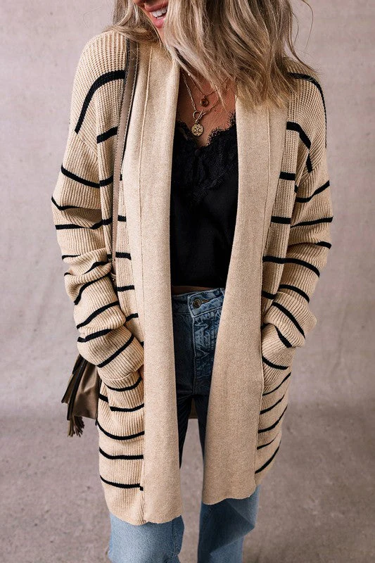 Sonia | Striped cardigan with side pockets and open front - Image 3