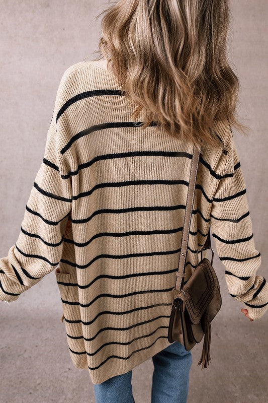 Sonia | Striped cardigan with side pockets and open front - Image 4