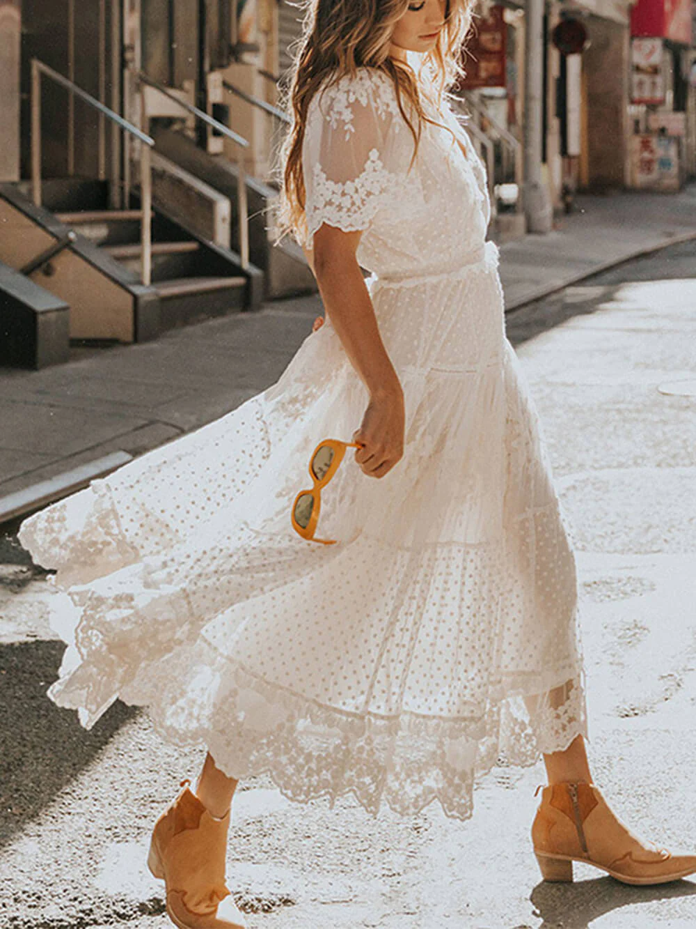 Soraya® | Lacey Midi Dress With V-Neck And Short Sleeves - Image 2