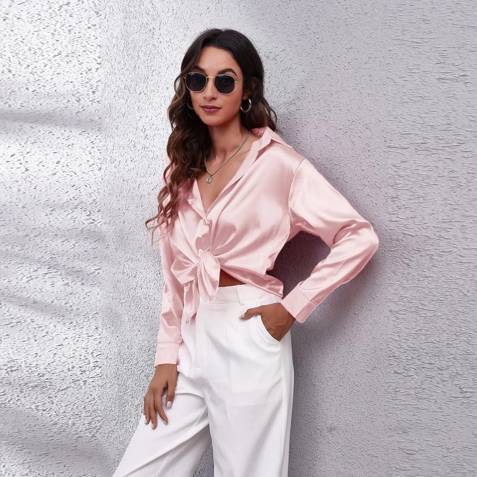 Soraya® | Satin Shirt Silk Top - Image 5