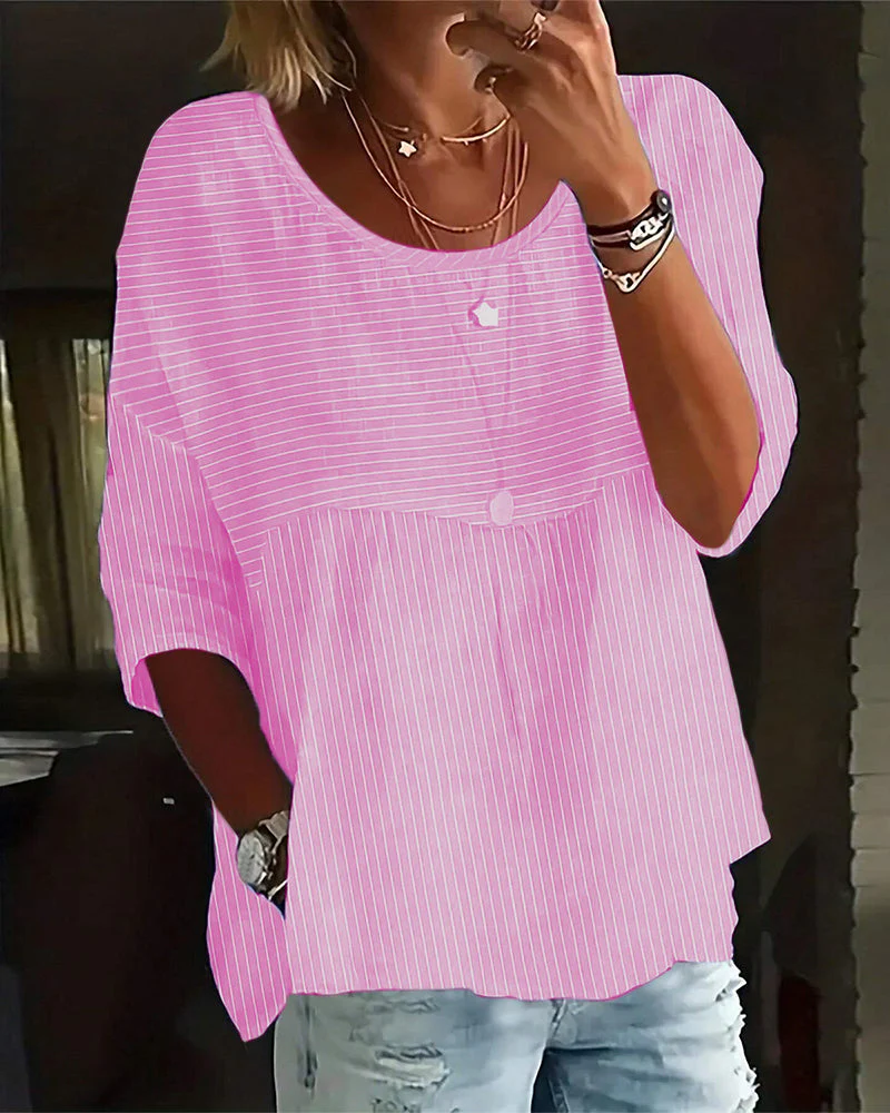 Soraya® | Striped Round-Neck Blouse With Half-Length Sleeves - Image 10