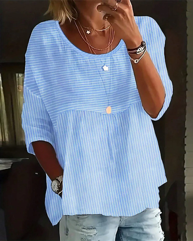Soraya® | Striped Round-Neck Blouse With Half-Length Sleeves - Image 9