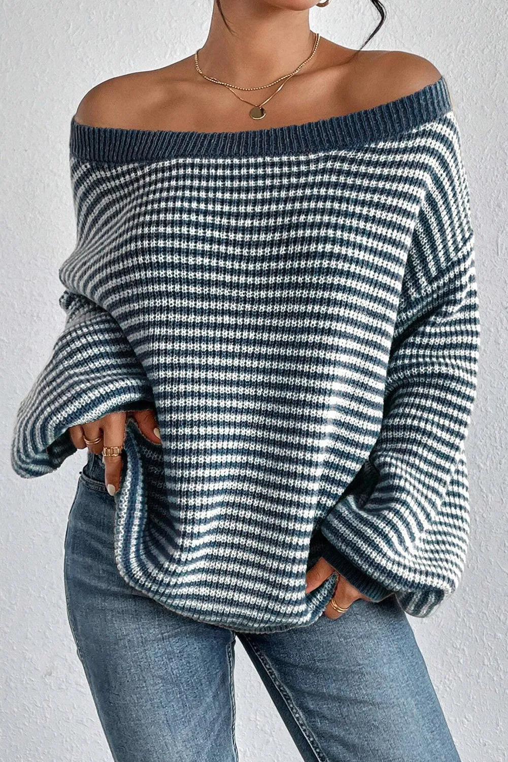 Stefania | Striped crew neck sweater with dropped shoulders - Image 2