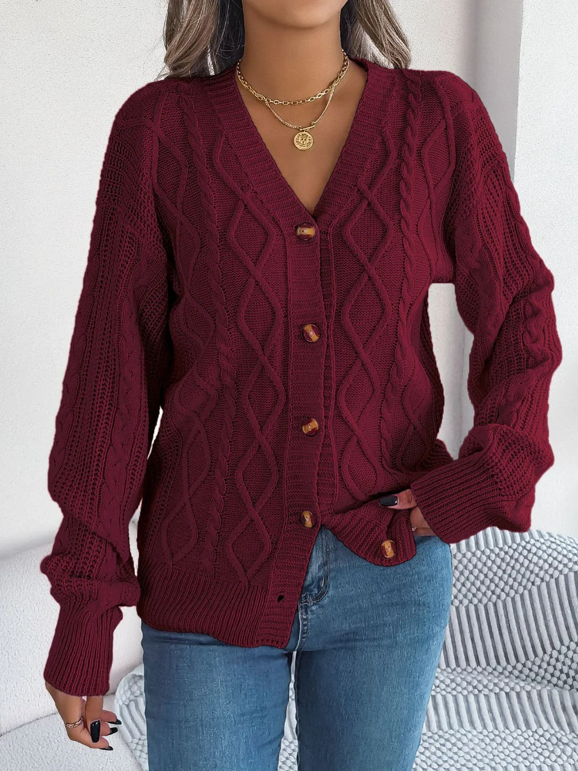 Stefanie | Cable knit cardigan with long sleeves - Image 10