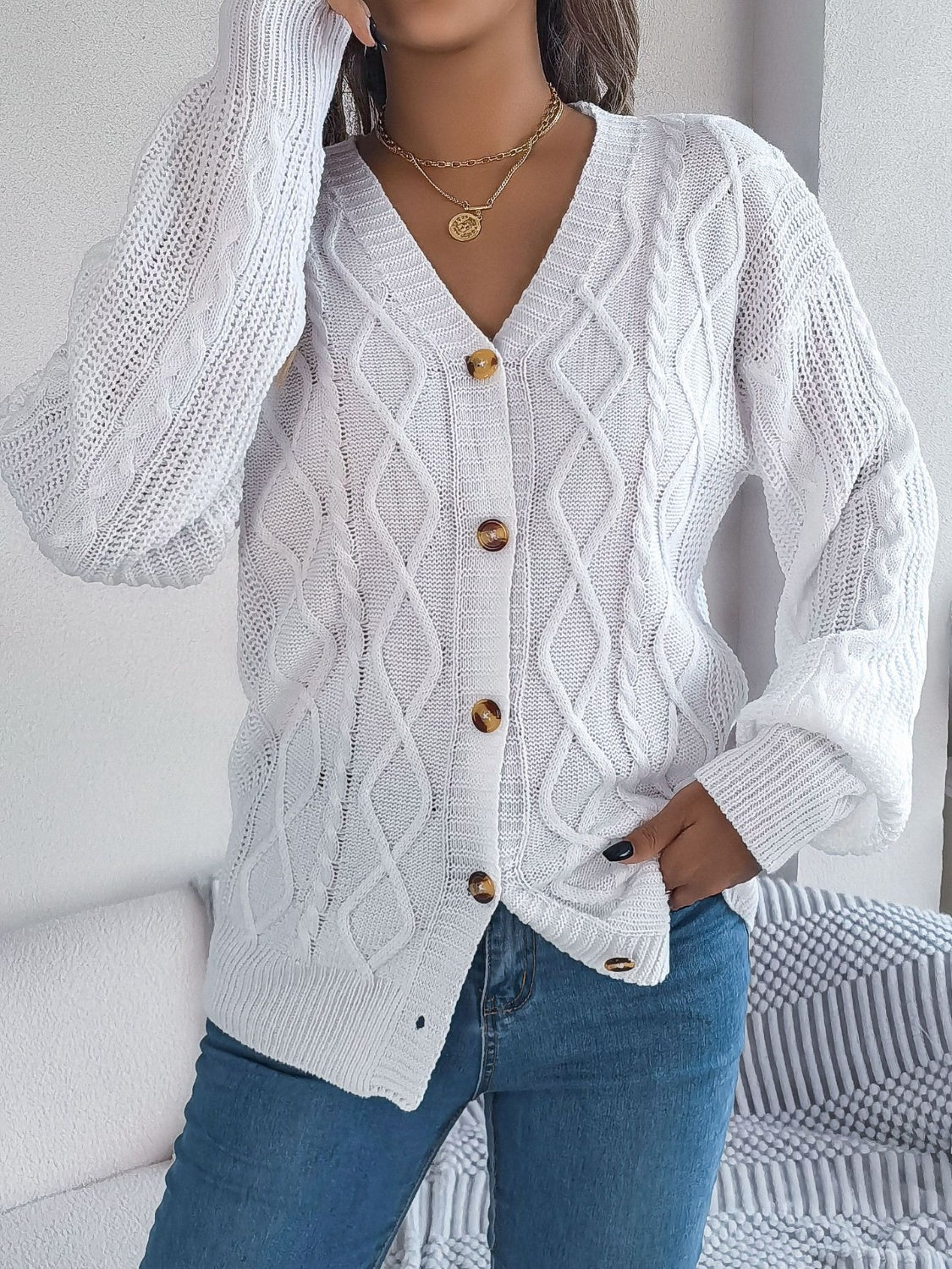 Stefanie | Cable knit cardigan with long sleeves - Image 14