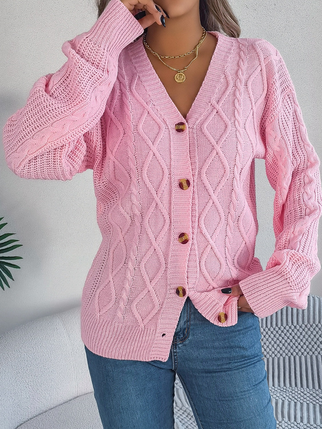 Stefanie | Cable knit cardigan with long sleeves - Image 4