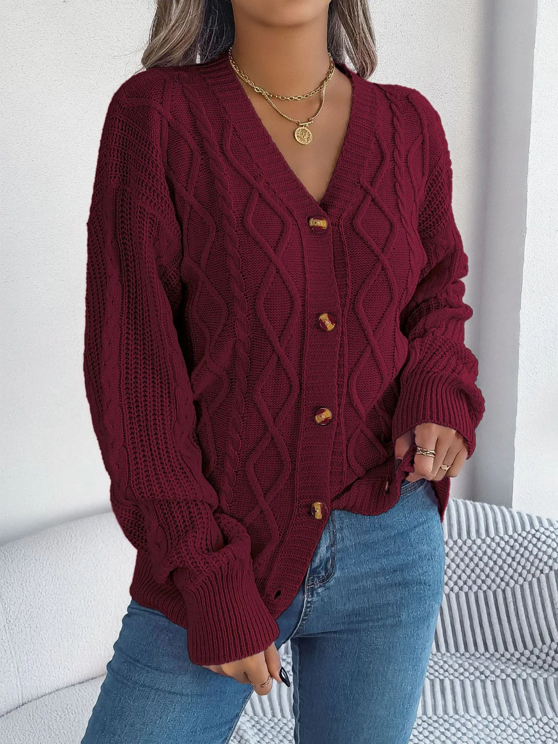 Stefanie | Cable knit cardigan with long sleeves - Image 9