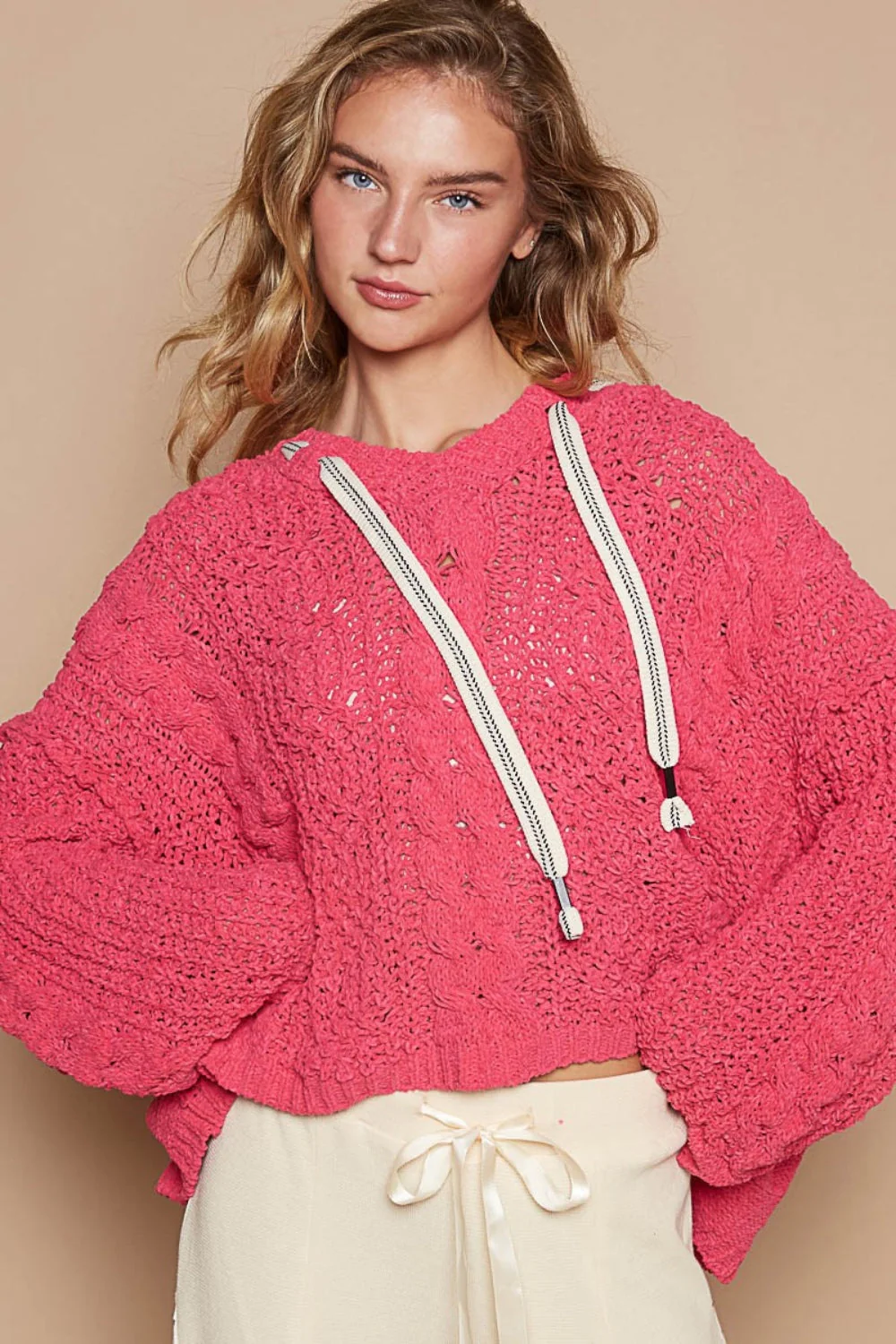 Stefanie | Chenille cable knit sweater with hood