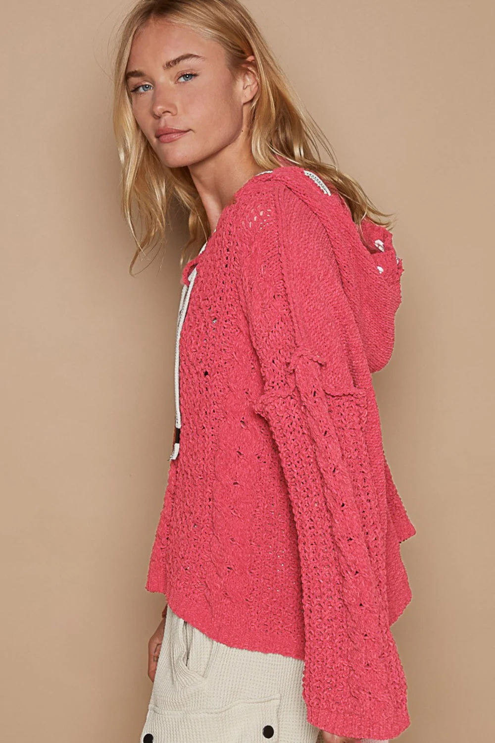 Stefanie | Chenille cable knit sweater with hood - Image 3