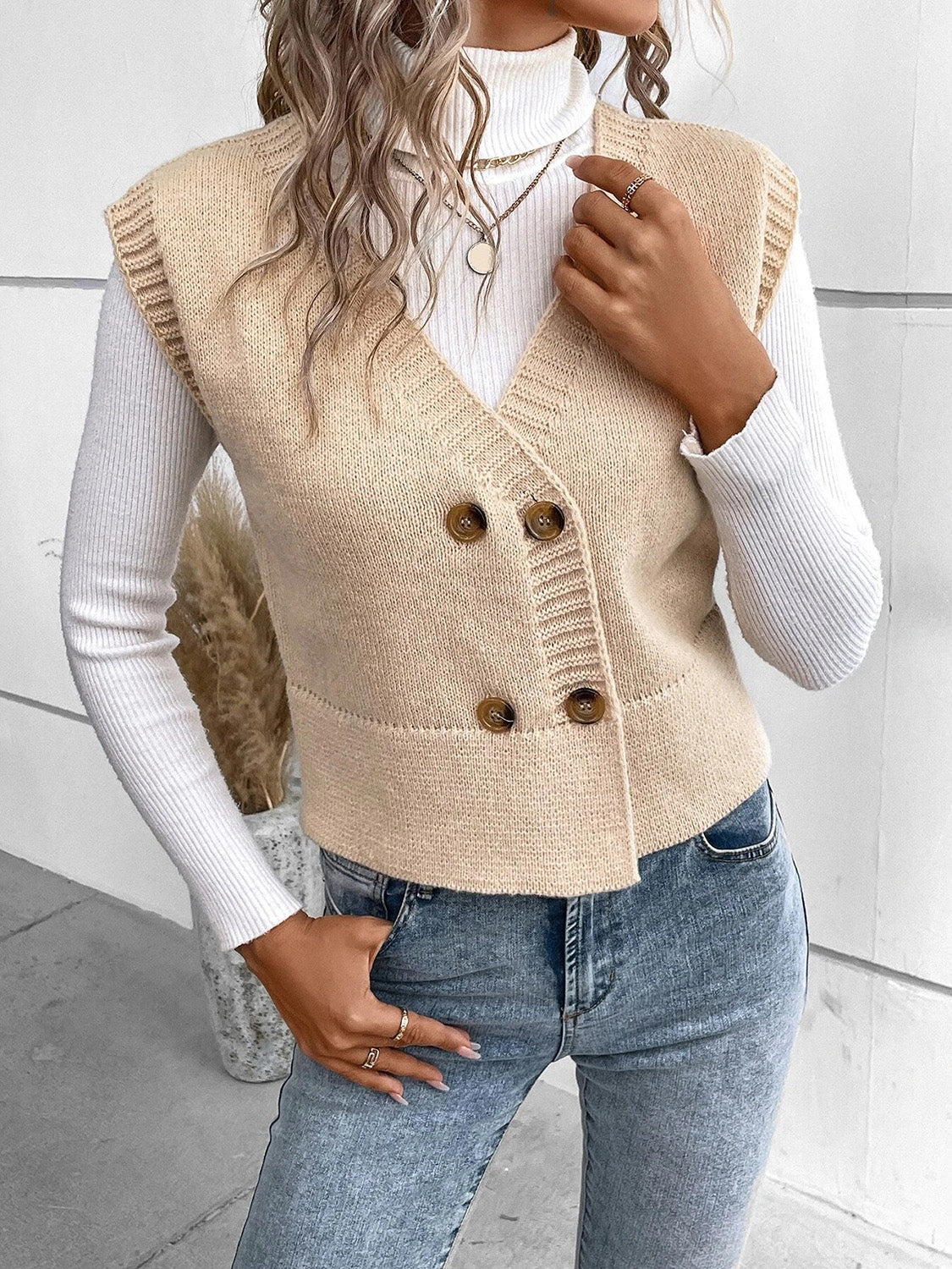 Stefanie | Full size button down V-neck sweater vest - Image 2