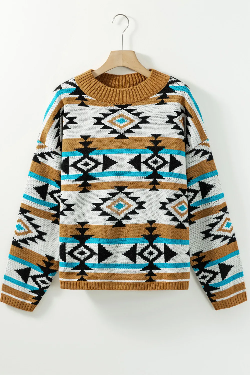 Stefanie | Full size long sleeve geometric crew neck sweater - Image 7