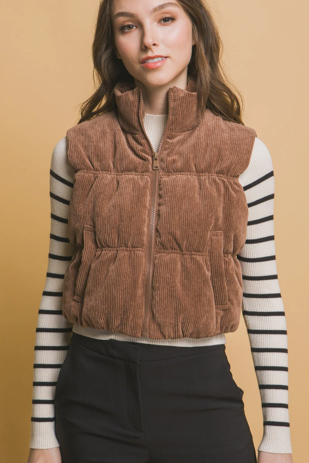 Stefanie | Love Tree corduroy puffer vest with zip and pockets - Image 3