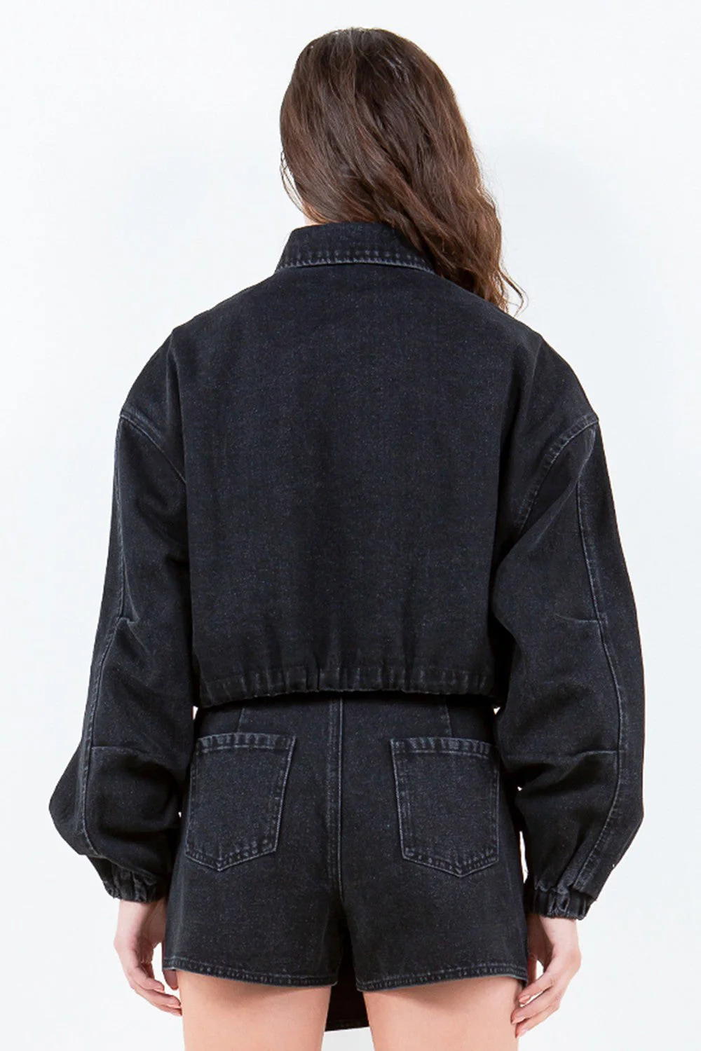 Stefanie | Short denim jacket from American Bazi with a drawstring waist - Image 2
