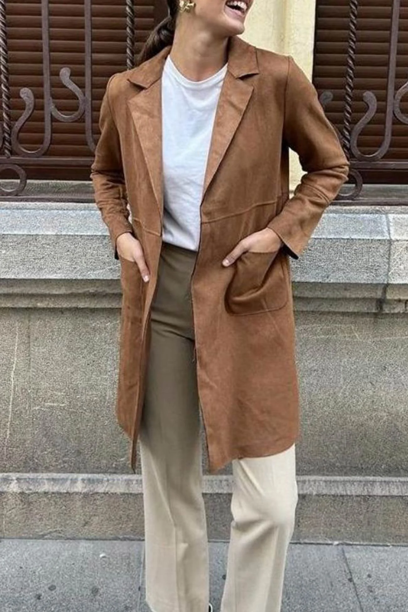 Stefanie | Solid color suede mid-length blazer