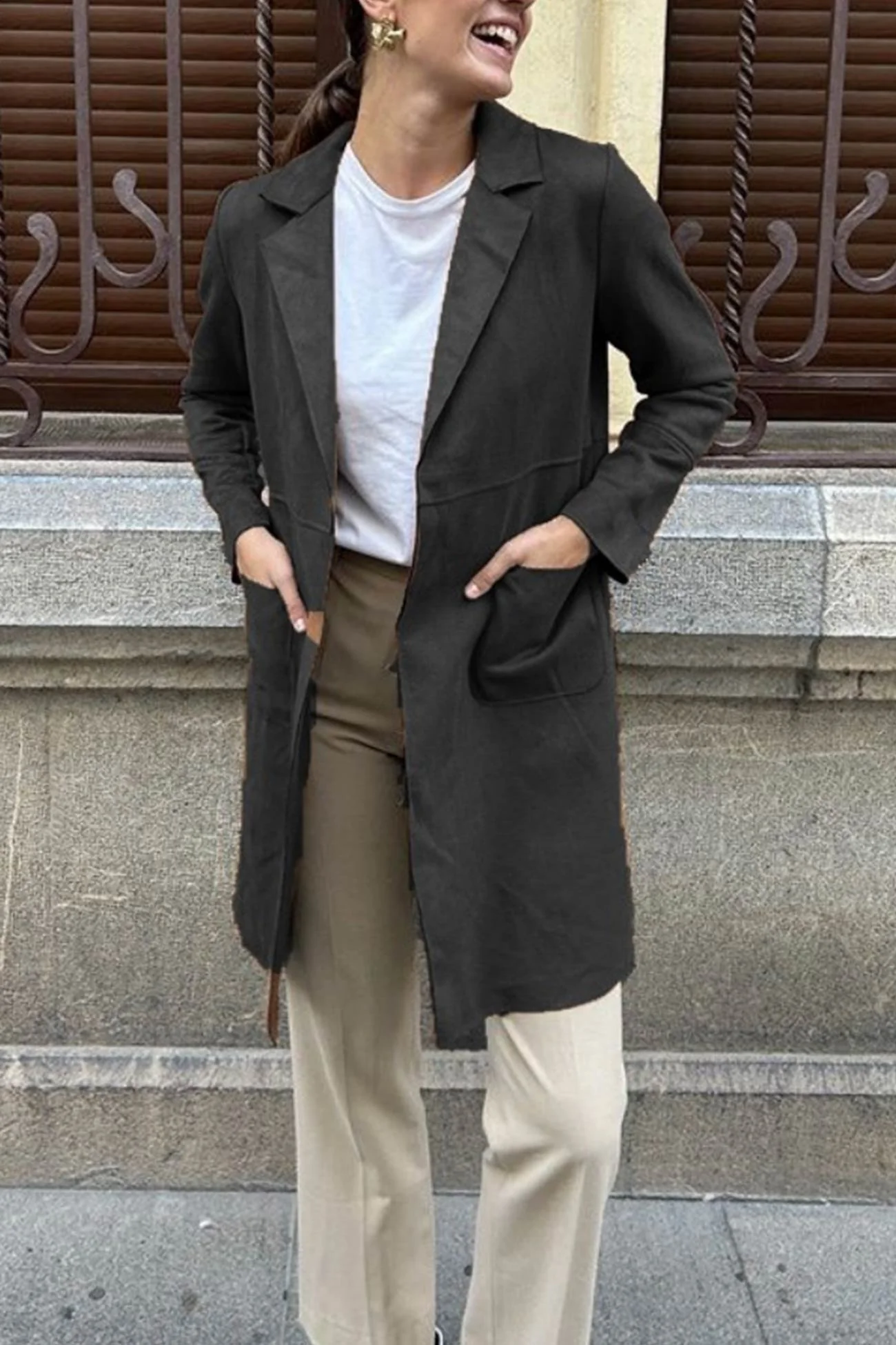 Stefanie | Solid color suede mid-length blazer - Image 10