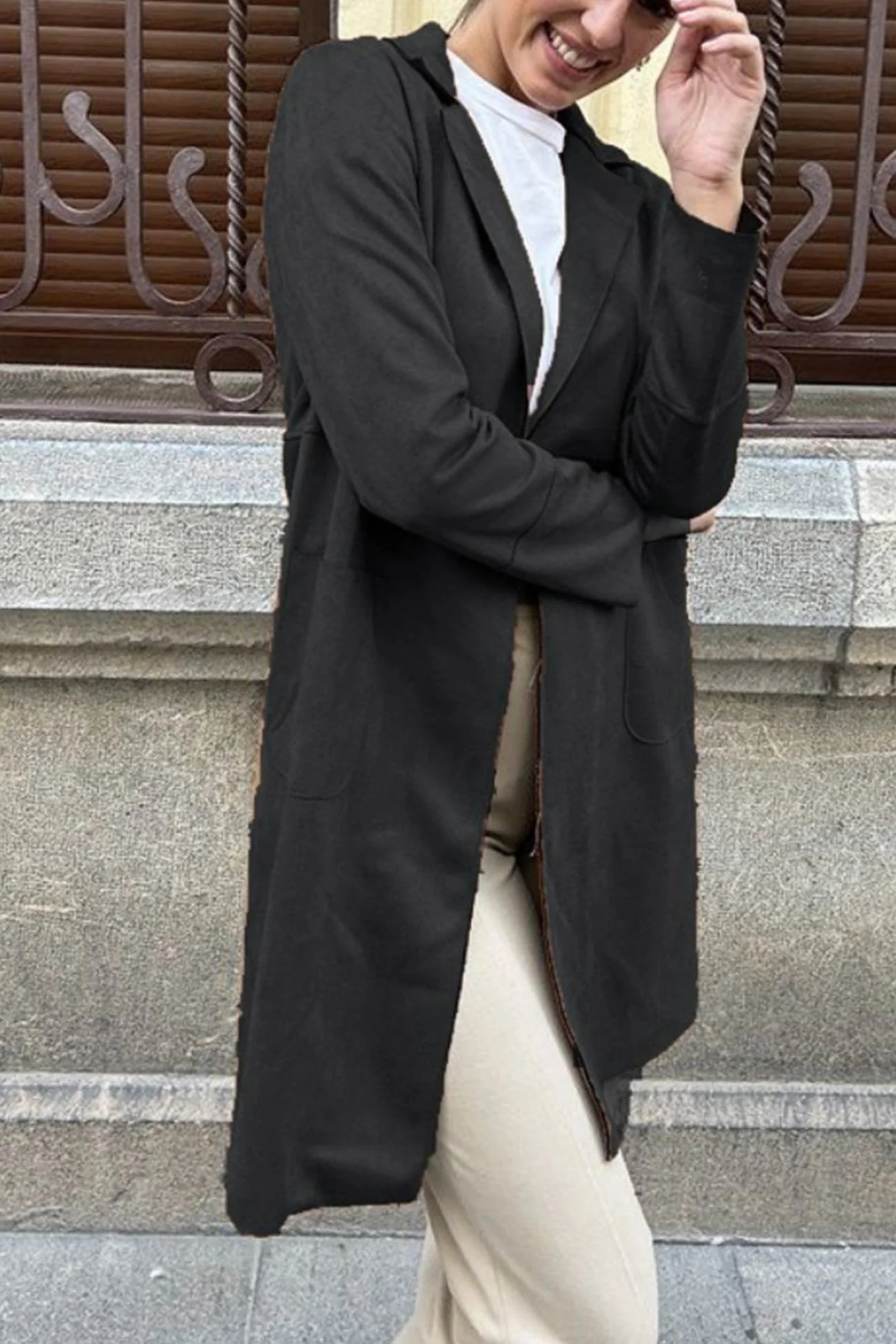 Stefanie | Solid color suede mid-length blazer - Image 9