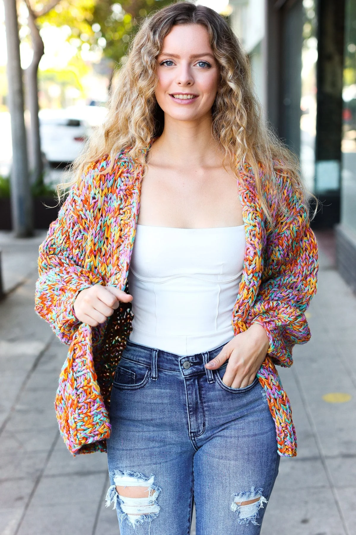 Susana | Be your best openwork multi-colored chunky knit cardigan - Image 6