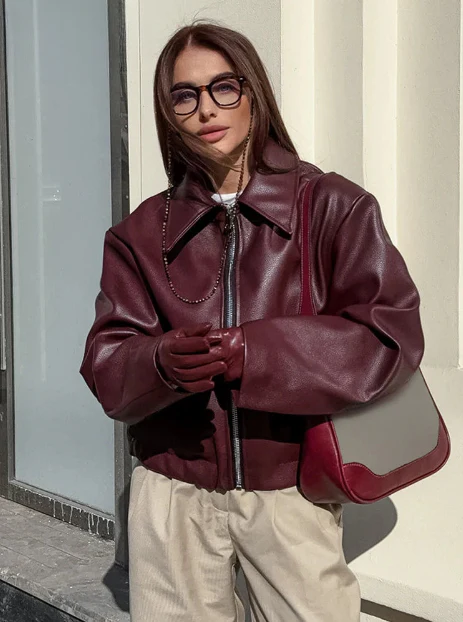 Susana | Burgundy faux leather jacket - Image 2