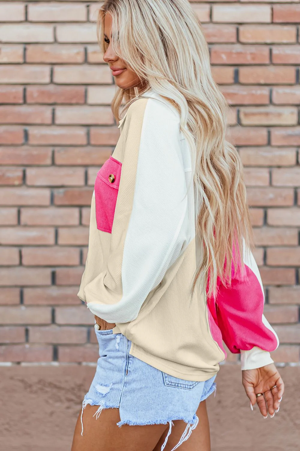 Susana | Long sleeve sweatshirt with color block collar and collar - Image 3