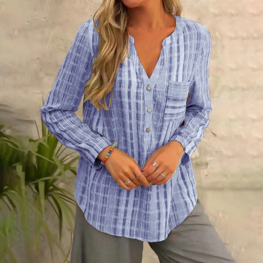 Talia® | Casual Loose Long Sleeve V Neck Blouse - Image 2