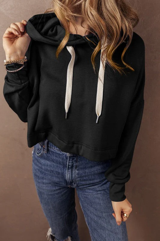 Tamar | Short hoodie with low shoulders and drawstring - Image 3