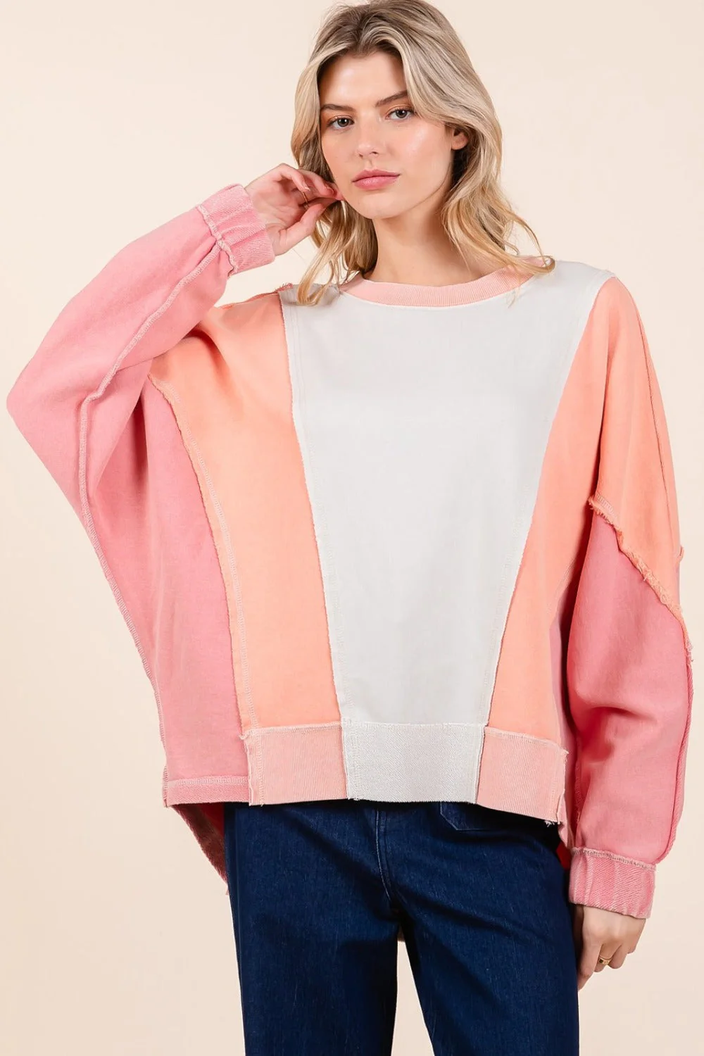 Tamara | Mittoshop Mineral Wash Color Block Sweatshirt - Image 4