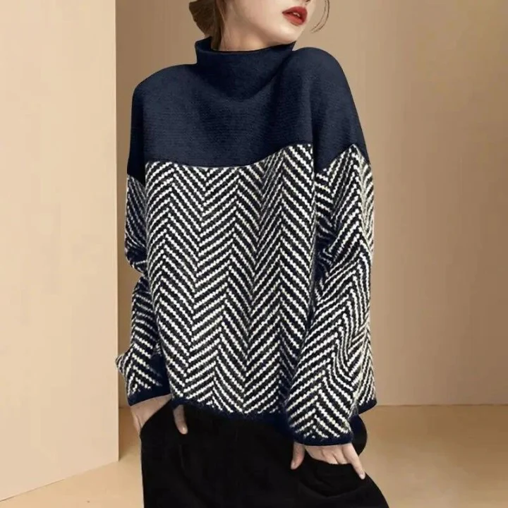 Tamara | Two-tone cotton turtleneck sweater - Image 2