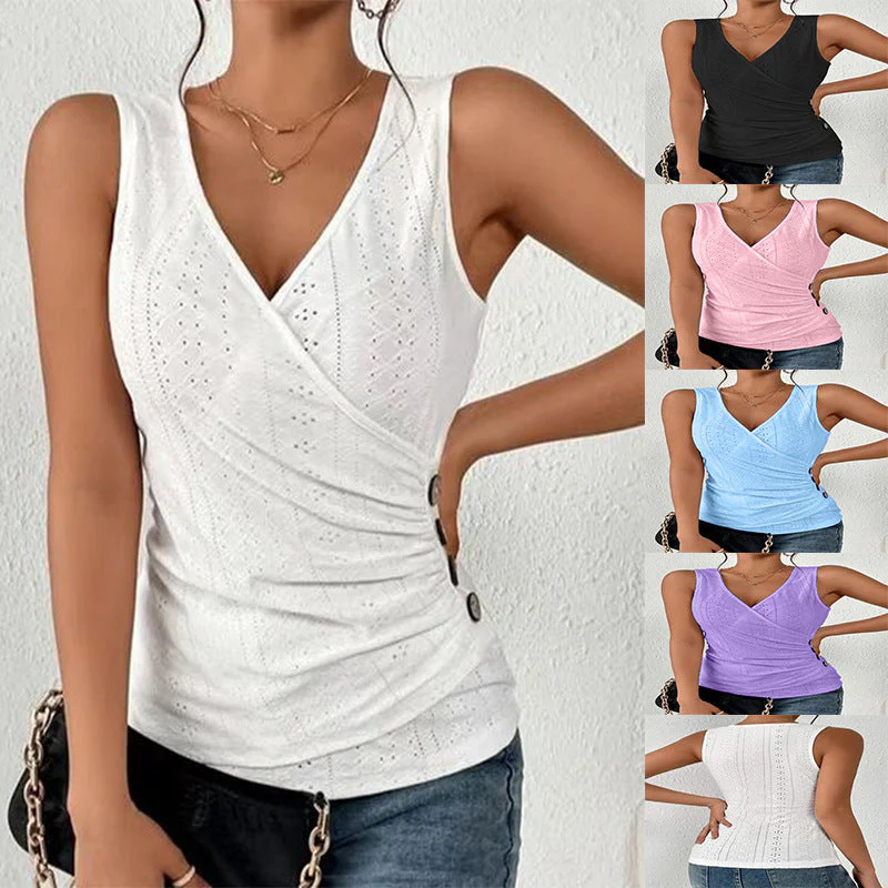 Tamara® | Women'S Sleeveless Top With Sophisticated Wrap Design And Button Detail - Image 2