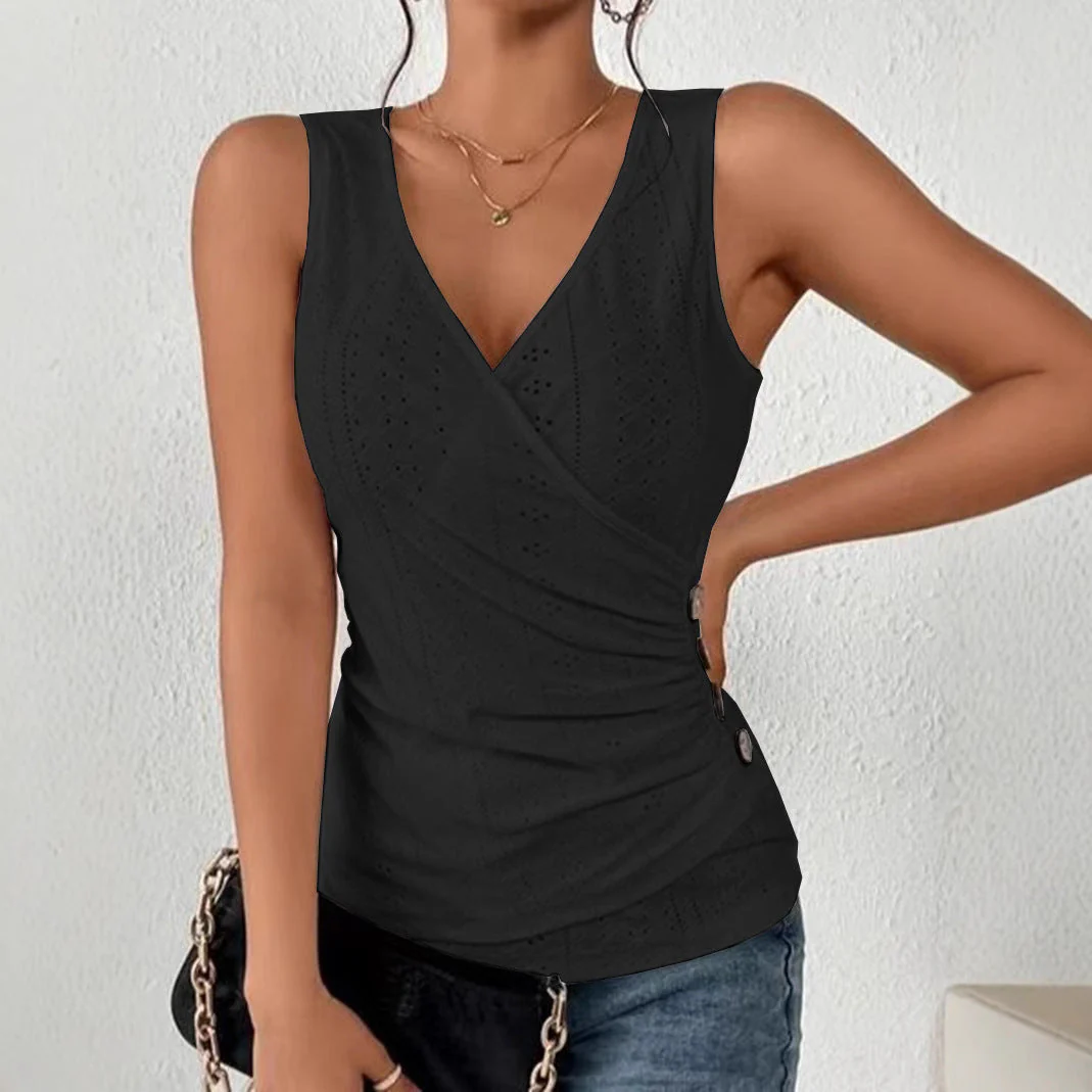 Tamara® | Women'S Sleeveless Top With Sophisticated Wrap Design And Button Detail - Image 3