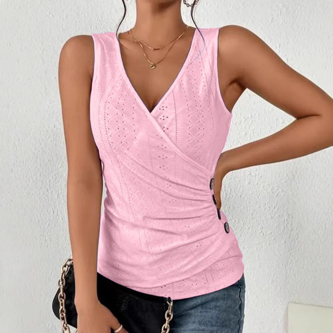 Tamara® | Women'S Sleeveless Top With Sophisticated Wrap Design And Button Detail - Image 4
