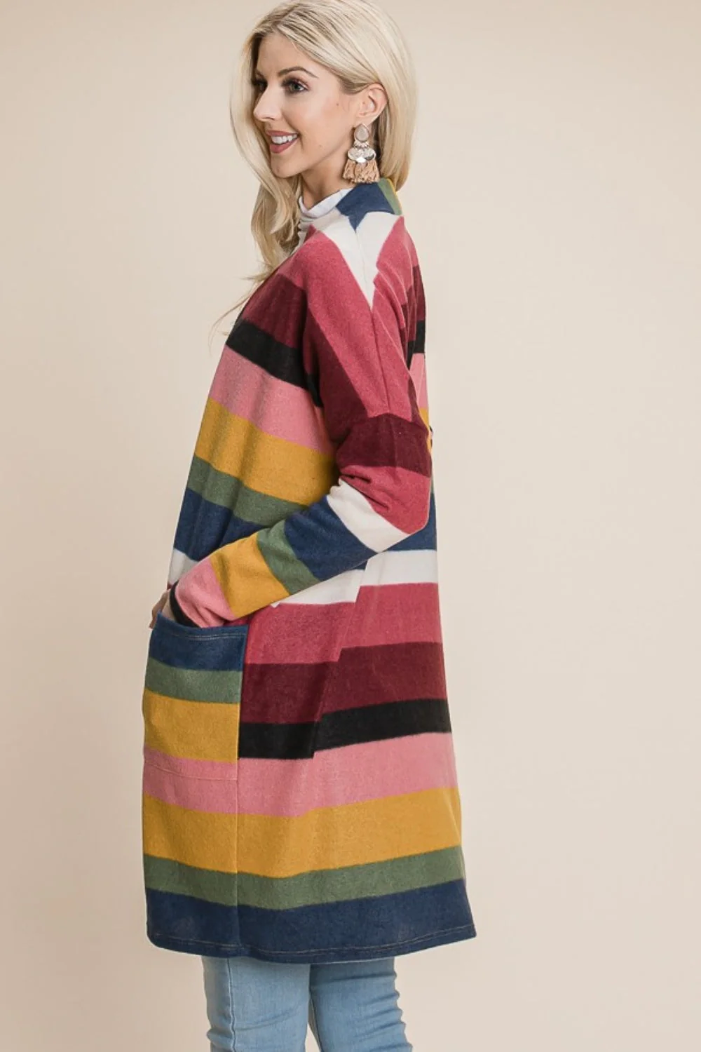 Tania | Color block stripe open front cardigan - Image 2