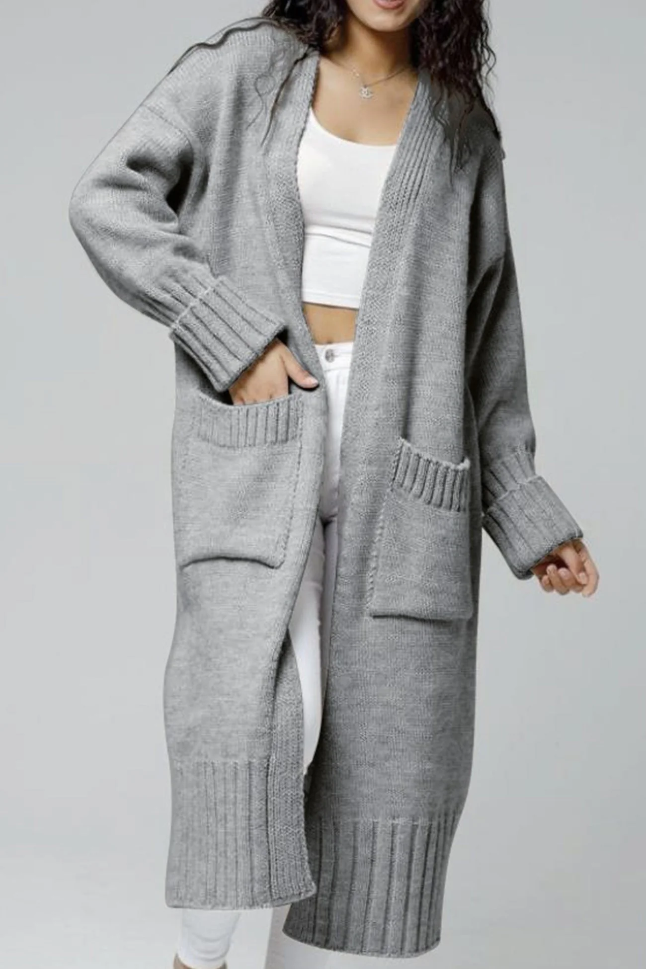 Tania | Long open front cardigan with pockets