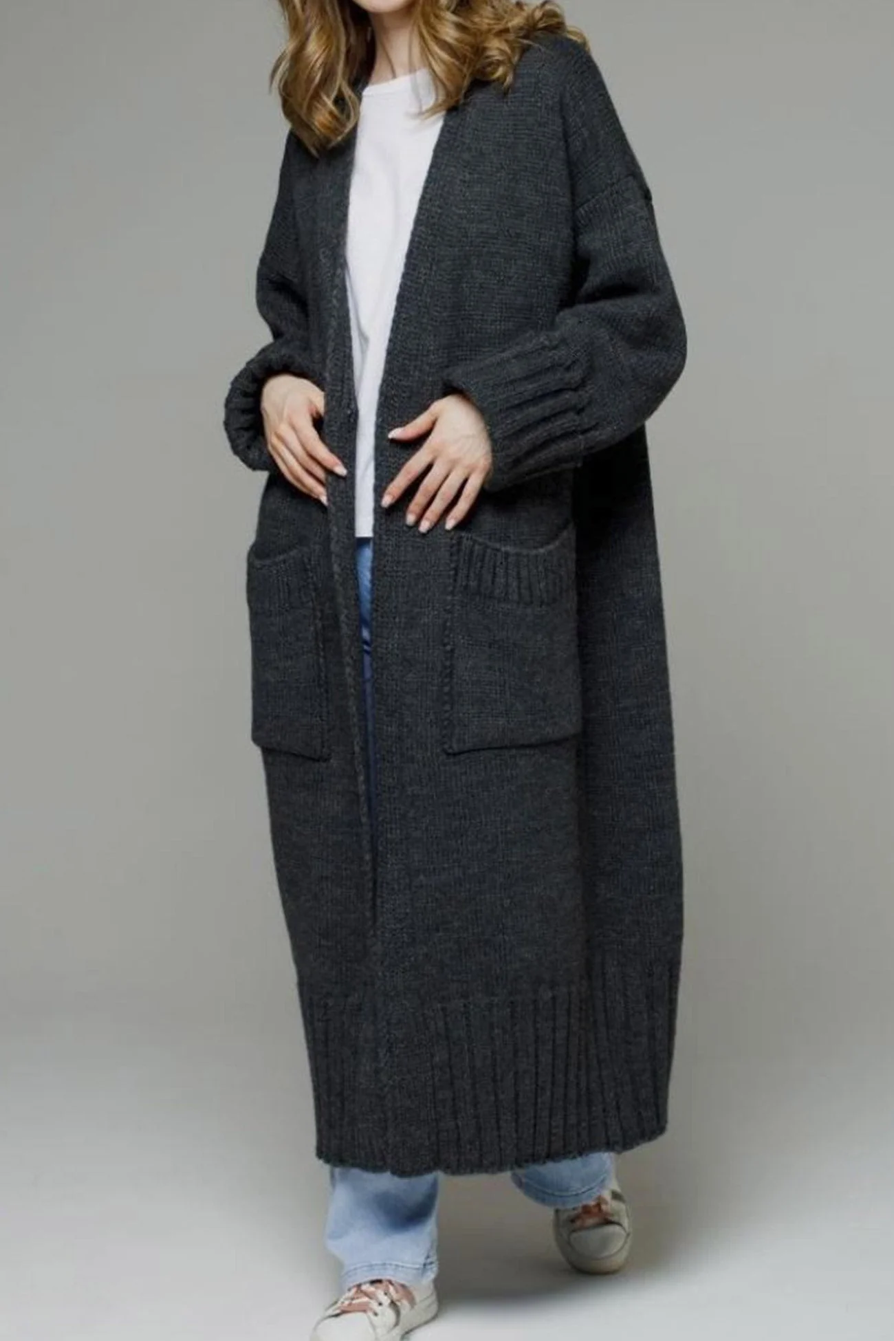 Tania | Long open front cardigan with pockets - Image 11